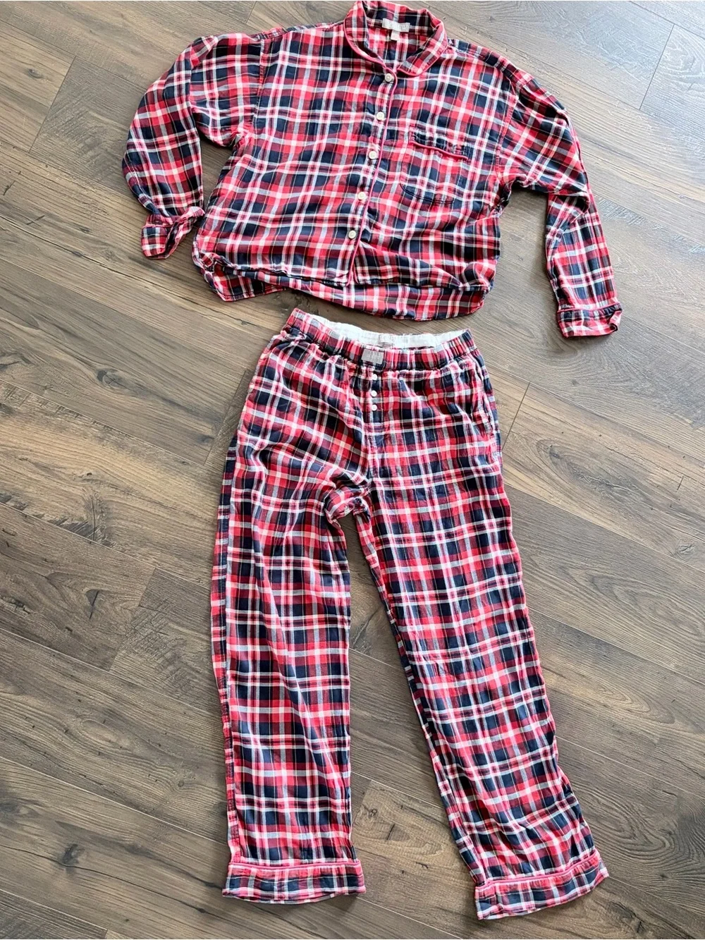J.Crew Plaid Pajama Flannel Set Women Small Red Navy Blue Cotton NWOT